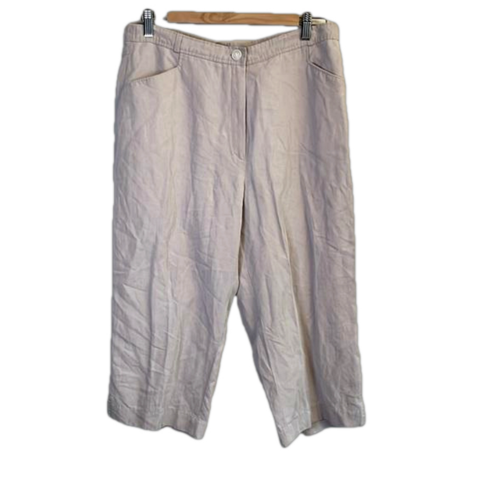LINEN Lyocell Trousers EUR 44 by Laura Lebek Neutral Grey Crop Wide Leg - Picture 2 of 5
